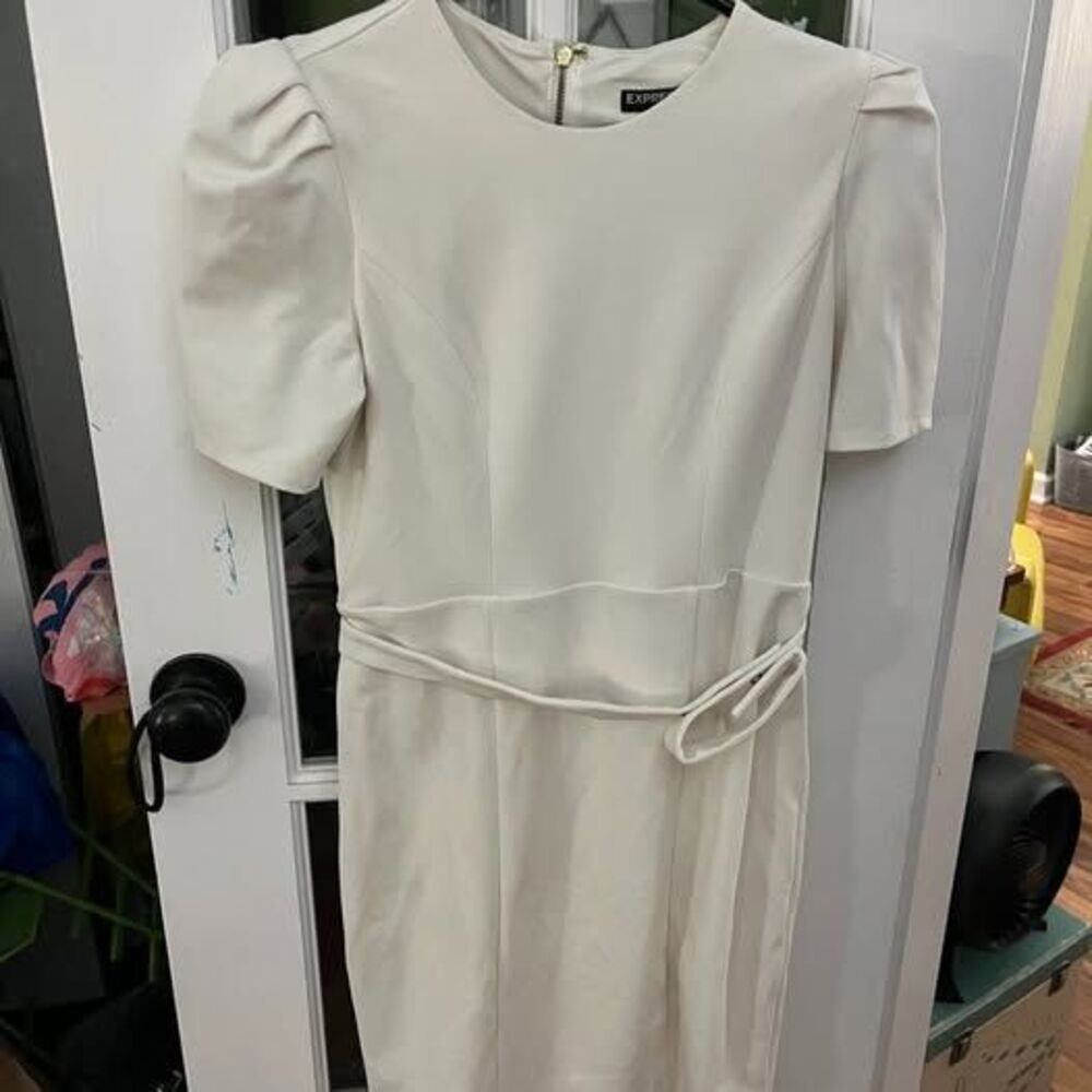 Express White Puff Sleeve Belted Dress Size Small